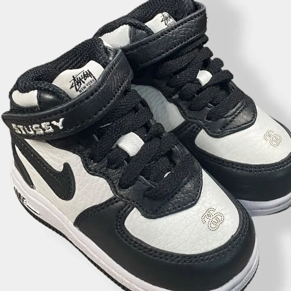Nike x Stussy Air Force 1 Mid TD Black / White Toddler size 4C DN4160-002 New